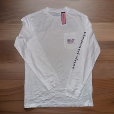 New Vineyard Vines Youth White LongSleeve Tshirt Waving Flag Whale Size Large