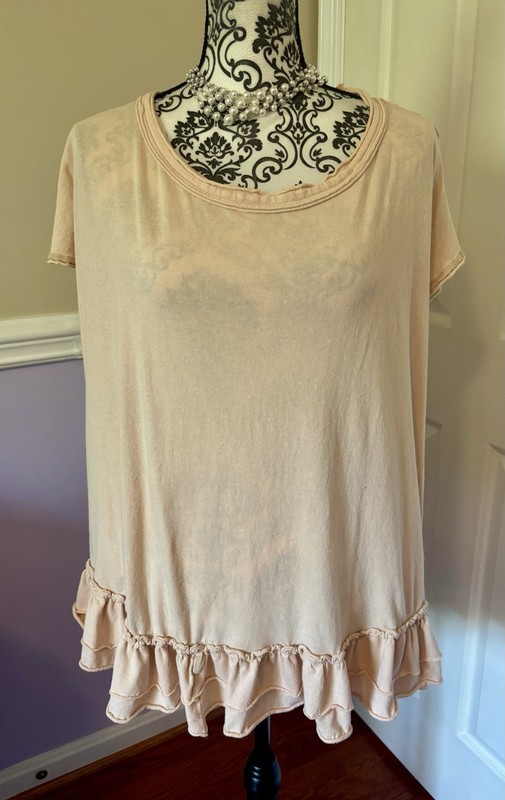 BlueVelvet Peace Sign Patch Top/dress- Tan W/pockets & Ruffle, Size XL