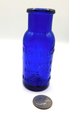 NICE RARE BLUE MEDICINE EMBOSSED, BROMO SELTZER, EMERSON DRUG CO, TORONTO, ONT.