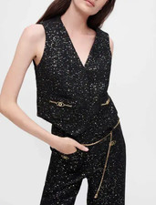 Maje Damen Tweed-Weste Pailletten Wollmischung Schwarz Gr. 40 L MFPVE00427