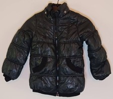 The Childrens Place Puffer Jacket, Black, Size S Zipper Faux Fur Trim, Snap Hood