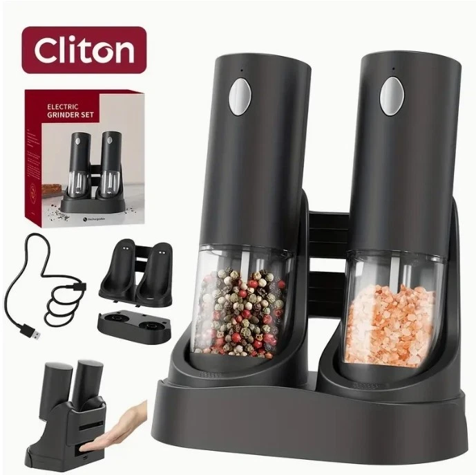 Two Rechargeable Electric Salt & Pepper Grinder Set