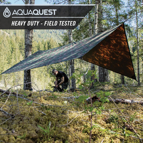 AquaQuest Defender Camping Tarp - Schwerlastzelt 10 x 10 ft, Woodland Camo - Bild 5 von 7