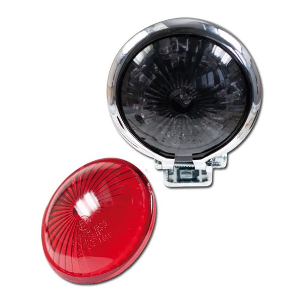 Led-RüCklicht Bates-Style Ø=57Mm Glas Rot + GetöNt Befestigung Unten E-GeprüFt-image