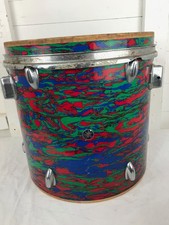 Vintage Floor Tom Drum - 16" by 16" - Psychedelic Wrap - MIJ - Repair Project