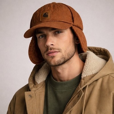 Carhartt Mens Quilted Ear Flap Cap Brown Vintage 2005 Workwear Hat Insulated