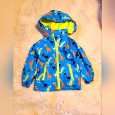 Boys Dino Blue Green rain jacket windbreaker With Hood Size XS