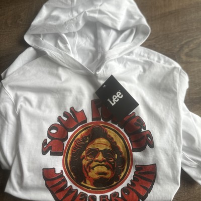 JAMES BROWN Soul Power Hooded Shirt  -Medium - White Lee Casual Funk Hoodie NEW
