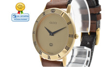 Vintage [Exc+5] GUCCI 3000M Gold Dial Roman 32mm Quartz Men's Watch From JAPAN