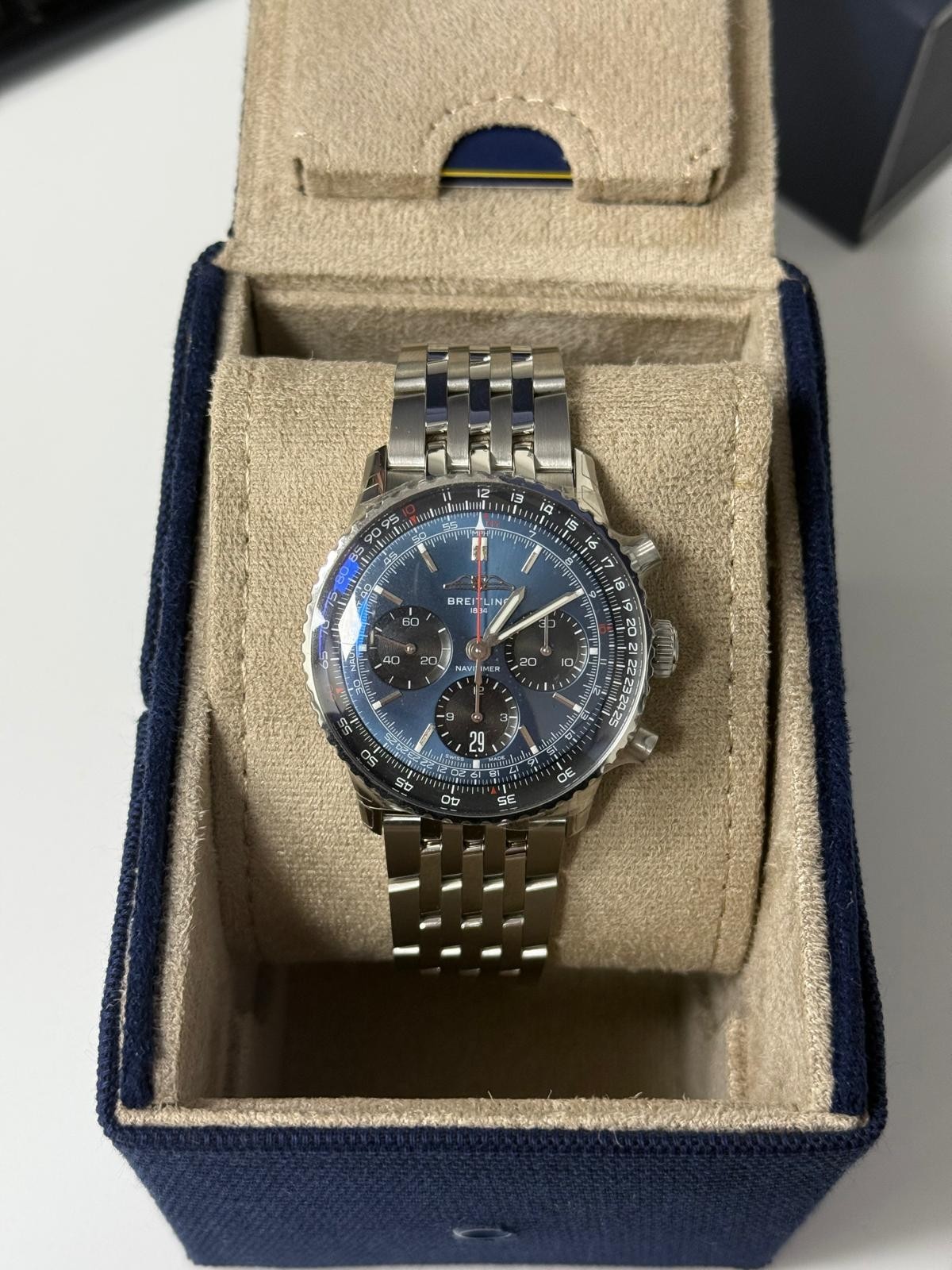 Breitling Navitimer B01 Chronograph 41mm Blue Dial Black Leather