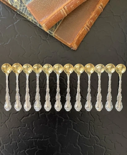 Glorious Rare Set 12 Gorham Strasbourg Sterling Silver Salt Spoon American 2.75”