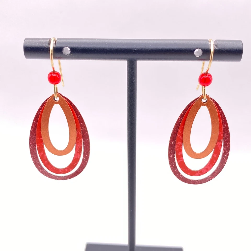 ADAJIO Earrings Left Hand Studios GF Hooks Three Red Layered Ovals Sienna Sky - Image 2 of 4