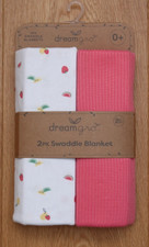 dreamgro 2 Pack Swaddle Blanket  Pink  White with Fruit Print 