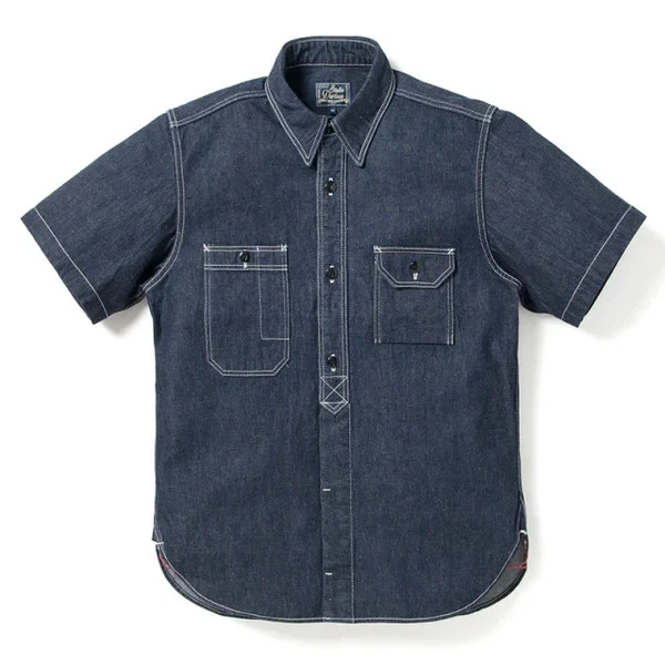 STUDIO D'ARTISAN 5333B-S Denim Short Sleeve Work Shirt Front