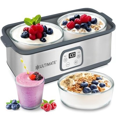 Probiotic Yogurt Maker w/ Adjustable Temp/Time, 2x 1-Qt, Greek Style