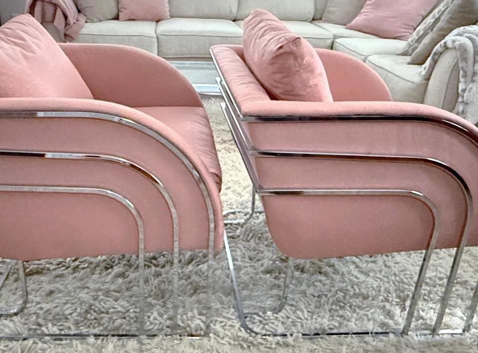 Sillas de club Milo Baughman cromadas Art Deco vintage de los años 70 combinadas Foto 4 de 4