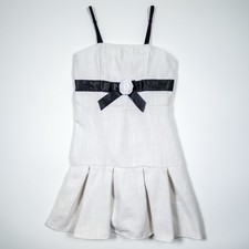 SHEIN White Textured Mini Dress Size Small Black Bow Rose Trim Fit Flare Party