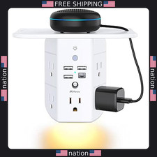 Multi-Plug Wall Outlet Extender with Shelf, Night Light USB Ports