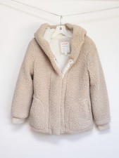 Cat  Jack Girls XL 14 Beige Teddy Faux Shearling Hooded Snap Jacket - Excellent