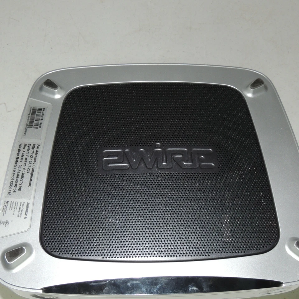 2Wire AT&T 3800HGV-B Gateway, U-Verse 4-Port Ethernet Silver (No Power Cable) - Image 3 of 4