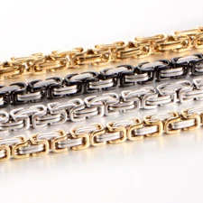 4/6/8mm Fashon Silver Gold Black Mens Byzantine Chain Stainless Steel Necklace