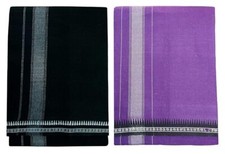 Cotton Men's Thalapathi Border Dhoti/Size: 1.28 X2 mtrs, Black/Violet, Pack of 2