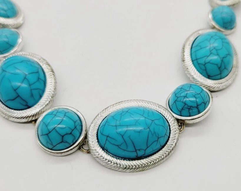 Trifari Necklace Faux Turquoise Silver Tone 19 in - Image 4 of 4