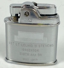 519th AAA BN Lighter 1957 Engraved 1st Lieutenant Stevens Ronson Sport Military