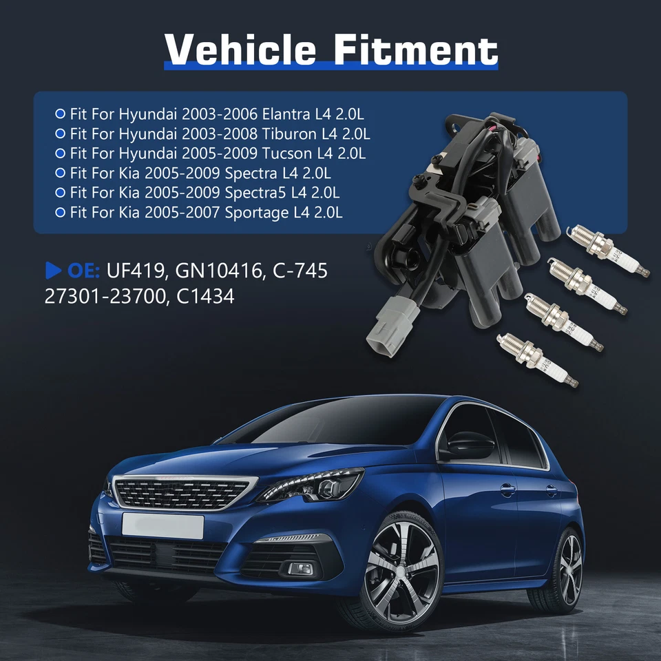 Ignition Coils+4pcs Iridium Spark Plugs for 2005-2009 KIA Spectra UF419+4503 US Foto 3 de 4