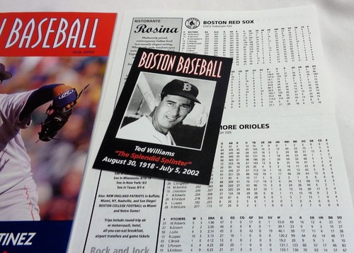 July 2005 Fenway Park Boston Baseball Red Sox Program Ted Williams Memorial Card - Picture 2 of 2