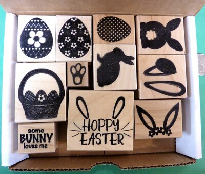 Deluxe Easter Bunny Set, wood mounted rubber stamp set of (11)