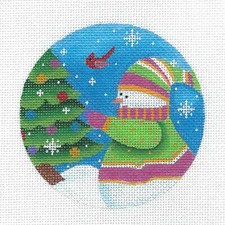 Snowman, Tree and Cardinal 4" Ornament 18mesh Needlepoint Canvas by Pepperberry