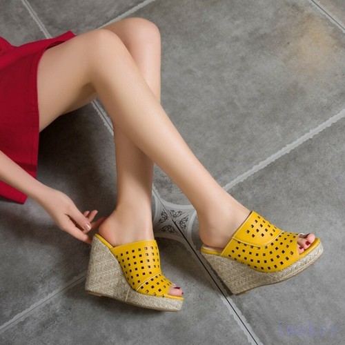 Women's Hollow Out Mesh Slingbacks Wedge Heels Platform Open Toe Slipper Sandals - Picture 2 of 17