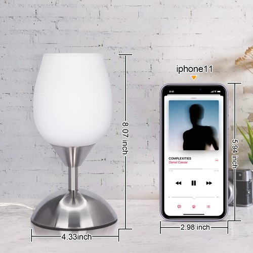 Dimmable Touch Control Table Lamp Small Lamp With Opal Glass Lampshade Ambient L - Picture 4 of 7