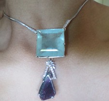 Huge 136+ ct aquamarine bi color watermelon Tourmaline 14k gold diamond necklace