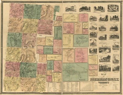 18'' x 24'' 1856 Map of Bennington County, Vermont - Relief shown by hachures