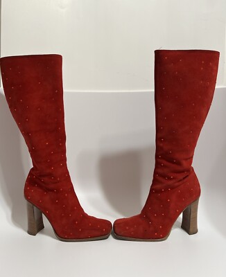 Vtg Dolce & Gabbana D&G 90s Red Crystal Suede Boots 39 | eBay