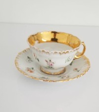 Beautiful Antique Meissen Raised Flowers Gilt Cup  Saucer c. 1850 2 Of 6