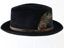 Cavanagh Hats Paddock Mens Black Felt Fedora W/ Brown Feathers MULTIPLE SIZES