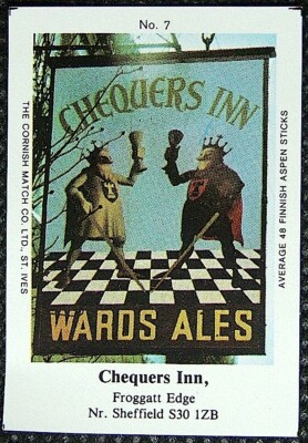 Matchbox Label Wards Pub Chequers Inn Froggatt Edge Nr Sheffield No 7 MM914