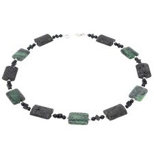 Collana In Rubino-Zoisite & Lava & Onice Nero-Verde 925 Argento