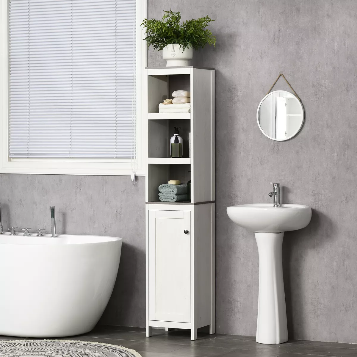 Tall Bathroom Storage Cabinet Linen Tower with Adjustable Shelf White