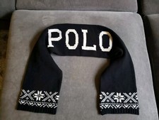 Vtg Polo Ralph Lauren Mens Winter Knit Sweater Scarf Black White Red 56" Long