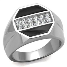 Men's Round Cut Simulated Diamond Crystal Stainless Steel  Epoxy Ring Sz 8-13