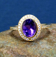 Rose Gold Plated Amethyst CZ Natural Gemstone 925 Sterling Silver Ring Jewelry
