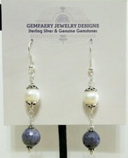 Sterling Silver Faceted Natural SAPPHIRE Dangle Earrings 6464...Handmade USA