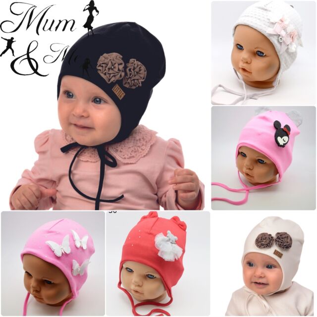 Baby Girls Hat Toddler Tie Up Beanie Cotton Kids Lace Up Cap Stretchy Strings IV11049