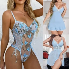 Sexy Lingerie Lace Dress Underwear Garter Belt Babydoll Sleepwear Bodysuit Gift