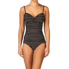 Swim Solutions Polka-Dot Ruched One-Piece Swimsuit Sz 10 18 K1 