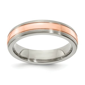 Edward Mirell Titanium 5mm 14k Rose Gold Inlay Grooved ...